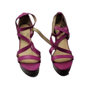 LAUREN Pink Platform Cross Straps Leather Heels